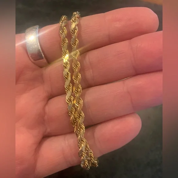 Antique solid 14k Gold Diamond Cut Rope Chain Necklace 20” - Picture 5 of 7